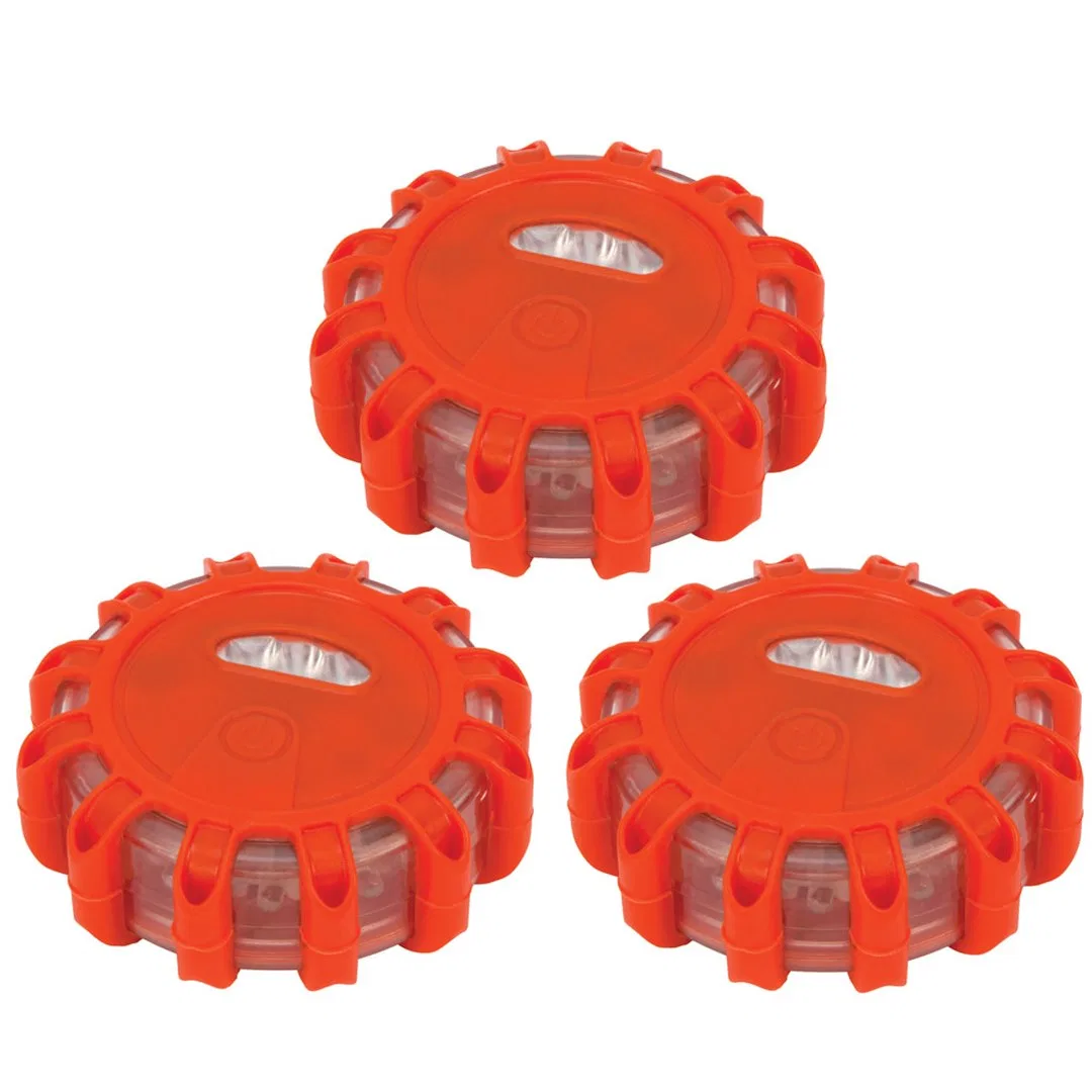 W2383 – PERFORM TOOL Safety Flare, Red LED Road Flares With Magnetic Back Set Of 3 With Swivel Hook And Mesh Storage ...